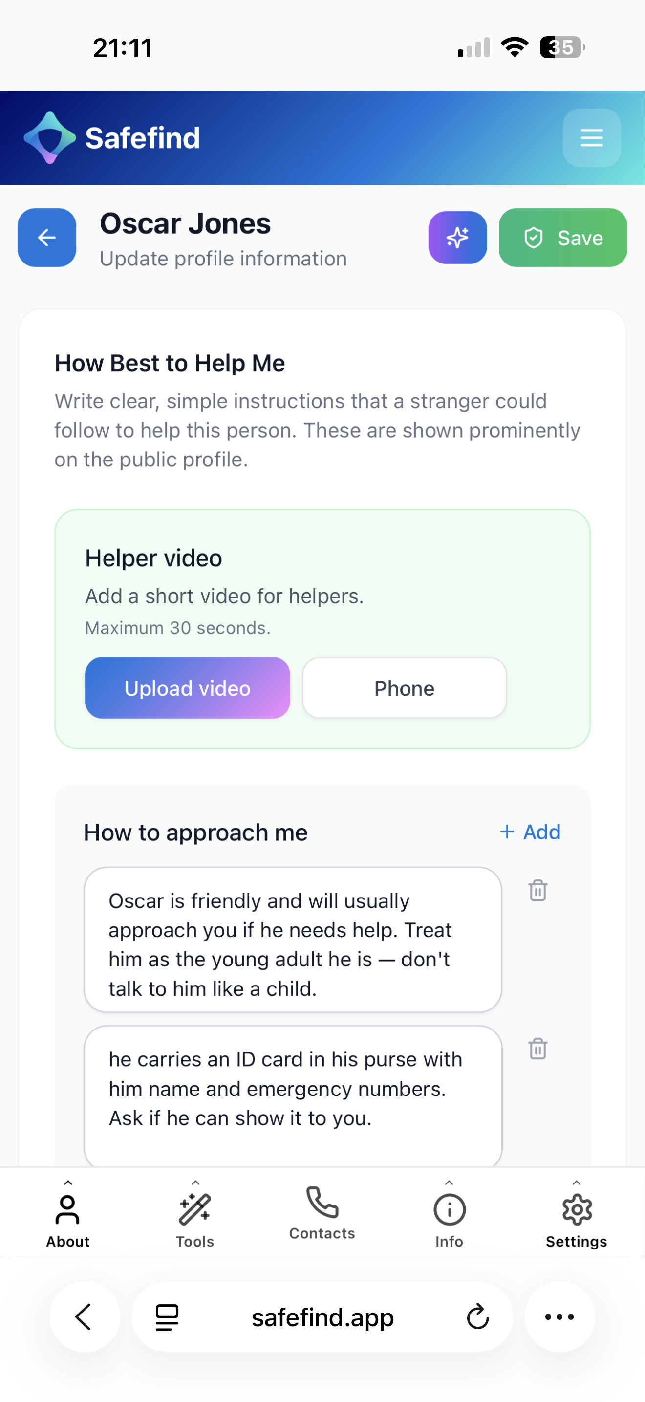 Safefind helper instructions editor screenshot