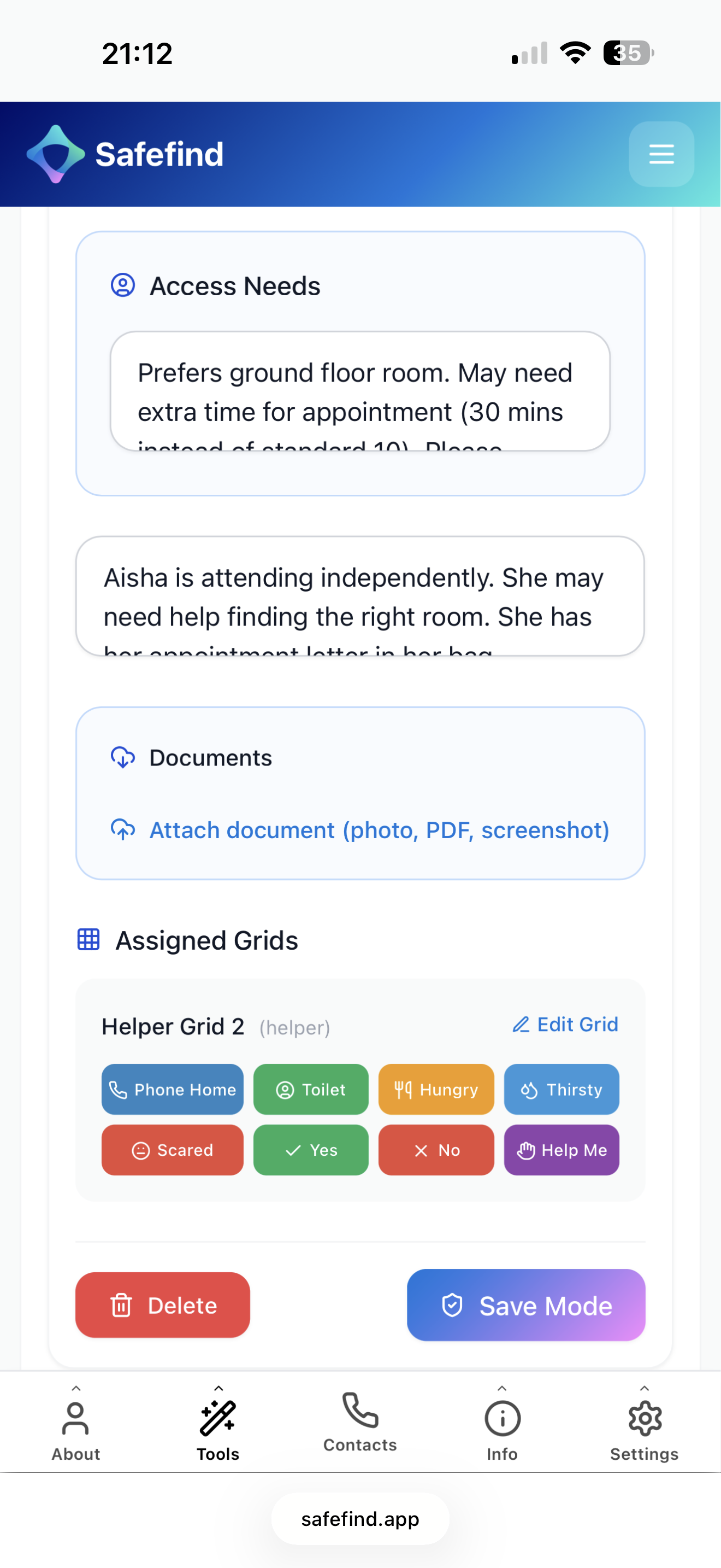 Safefind mode scheduling screenshot