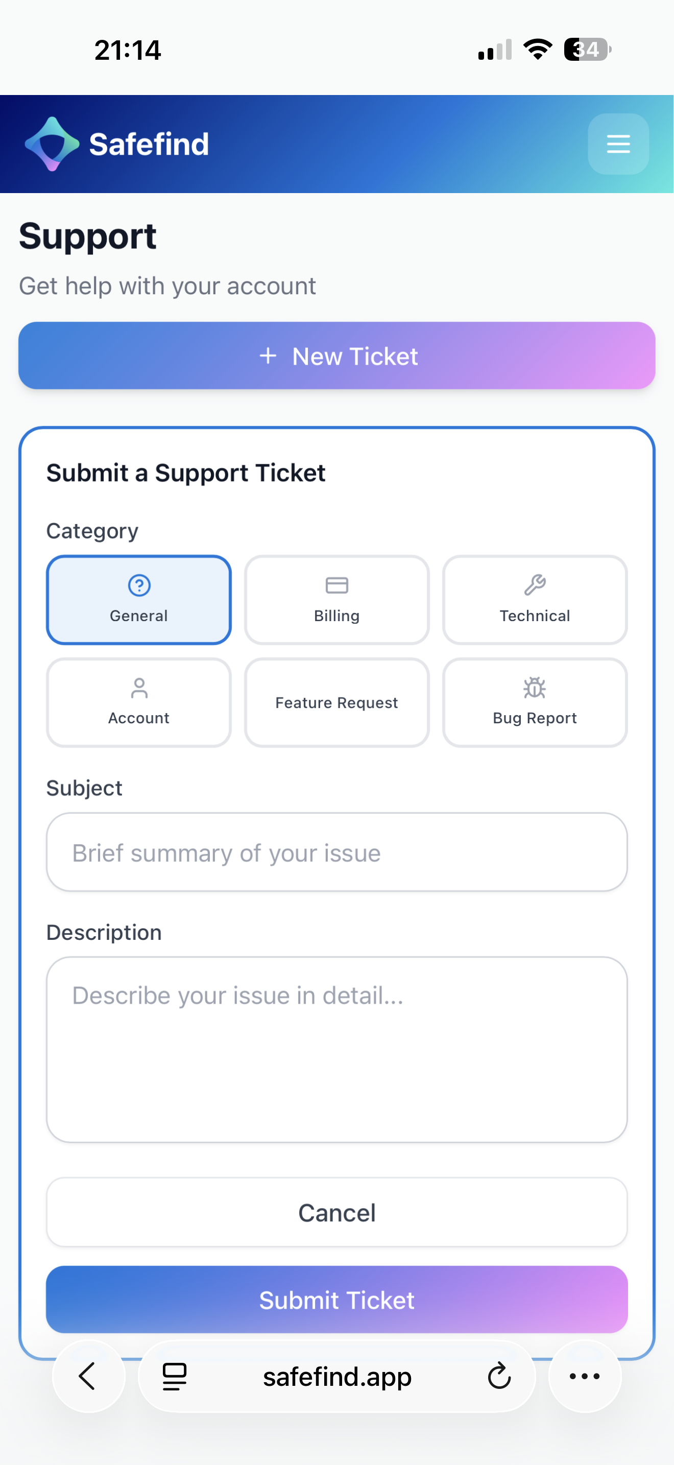 Safefind family dashboard screenshot