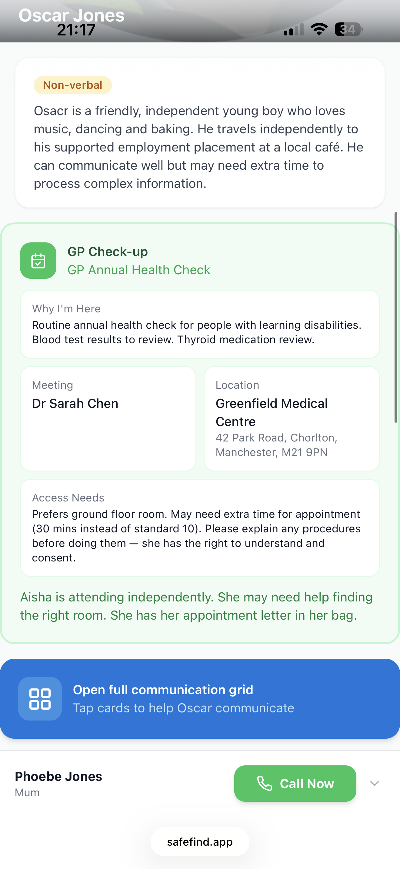 Safefind public helper profile screenshot