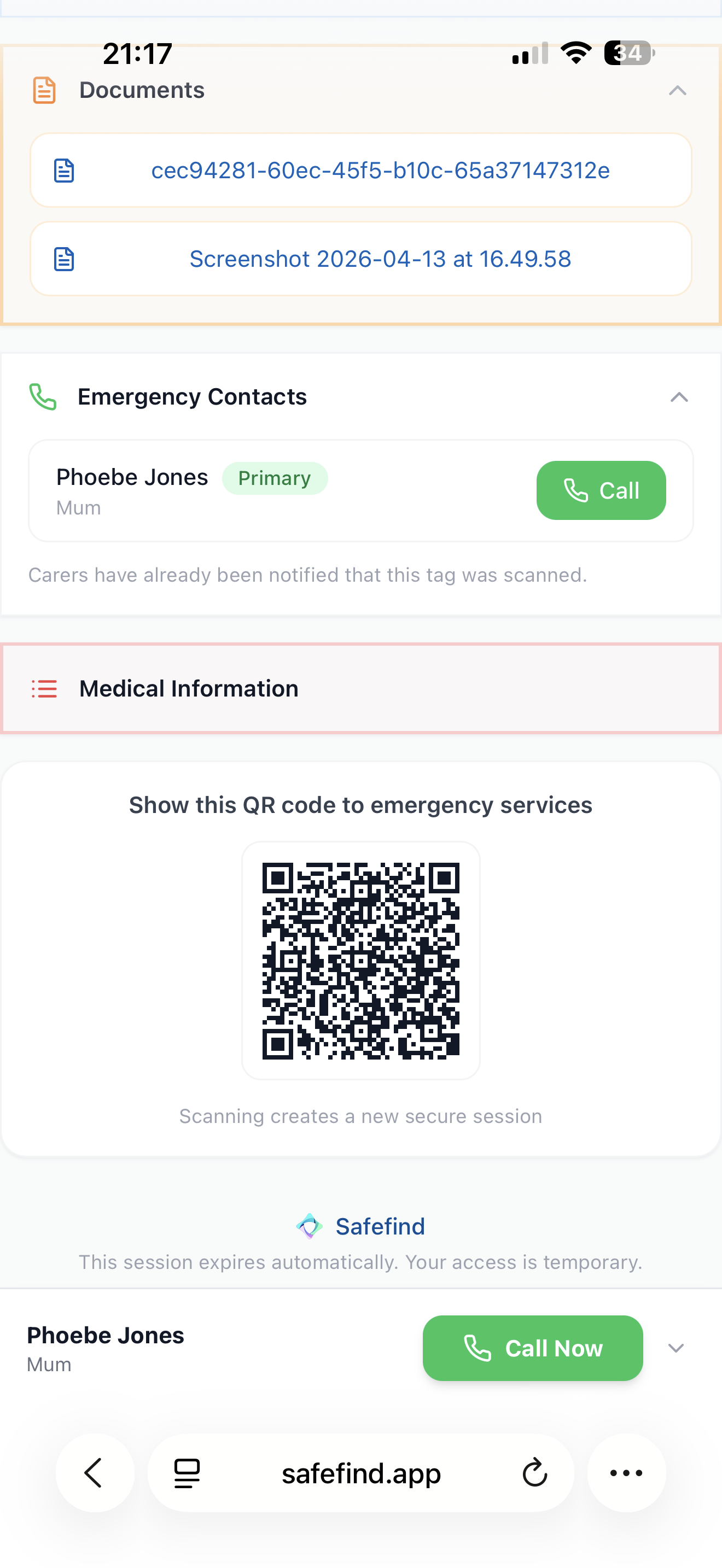 Safefind public how to help section screenshot