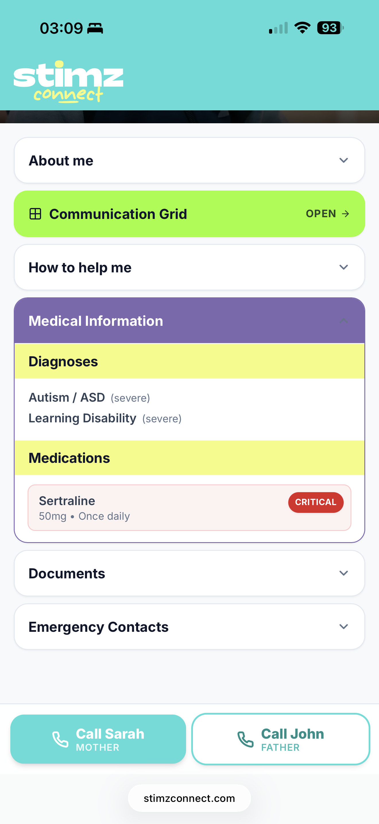 Public scan with Medical Information expanded - Sertraline 50mg CRITICAL